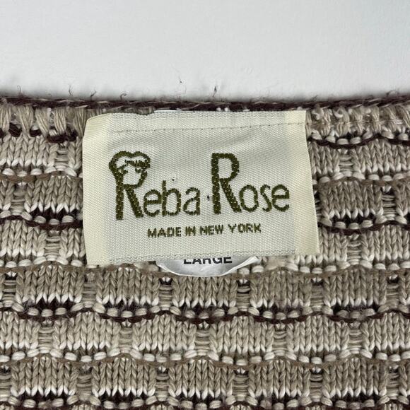 Vintage Knit Cream Brown Sweater Cardigan Button Up Made in New York Size Large - Picture 7 of 9